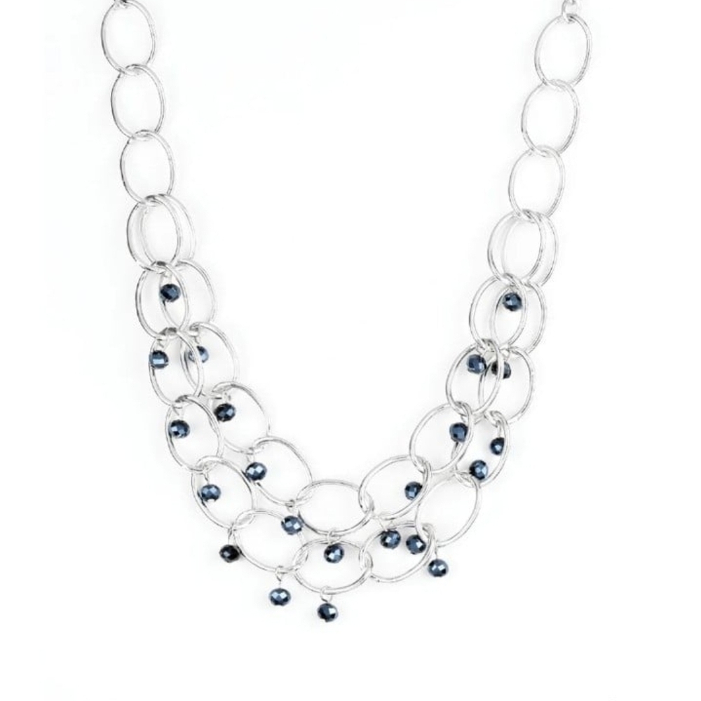 Paparazzi Silver and Dark Blue Necklace Yacht Tour Layered Fashion Jewelry